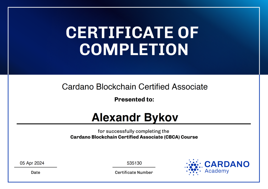 Cardano Certificate